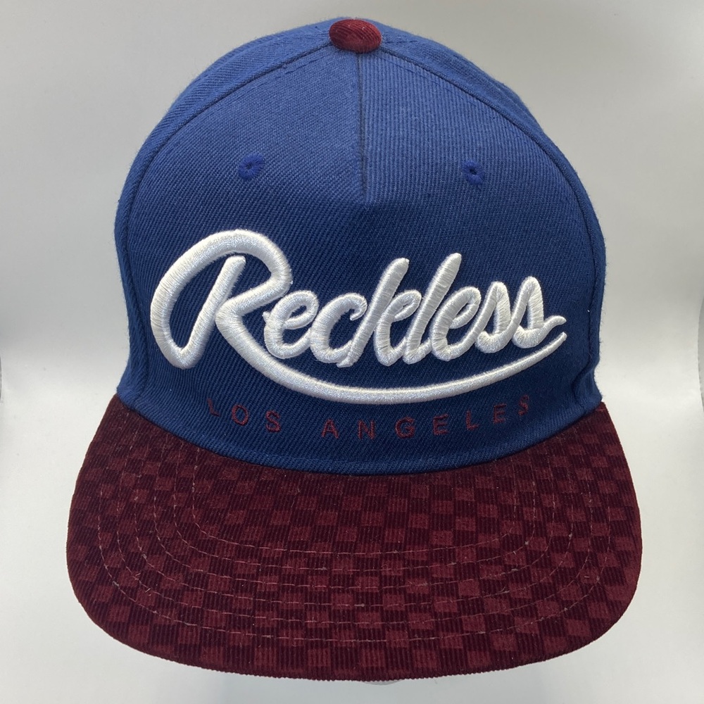 Young & Reckless Los Angeles Snapback Hat - Navy & Red Checker Felt Bill